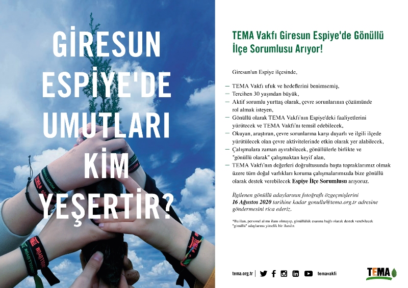 TEMA Vakfı Giresun Espiye'de Gönüllü İlçe Sorumlusu Arıyor